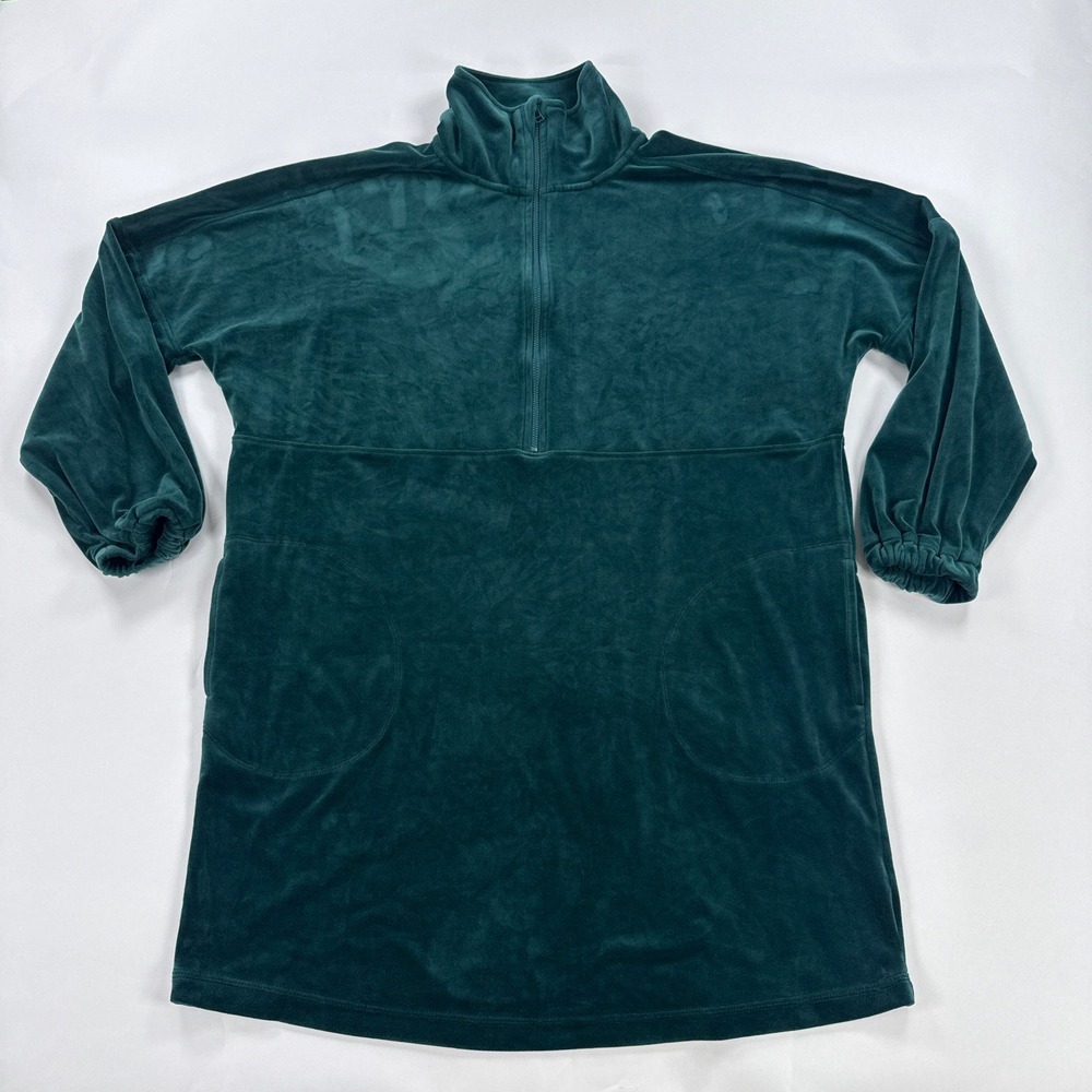 Saturday Sunday Anthropologie Rosalind Velour Half Zip Tunic Dress Green